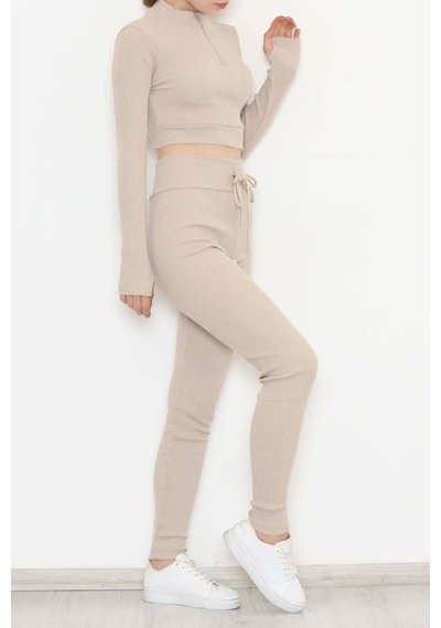 Mokashopin - Fermuarlı Crop Takım Bej - 12130.1748. 001