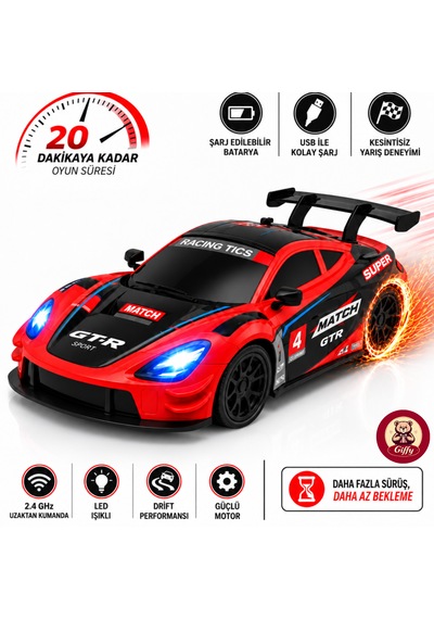 Uzaktan Kumandalı 2 Teker Kıvılcım Efektli Drift Yarış Arabası Şarjlı Led Işıklı Sesli Rc Spor Araba Sert Malzemeden Üretilmiştir Gerçekçi Tasarım Kırmızı
