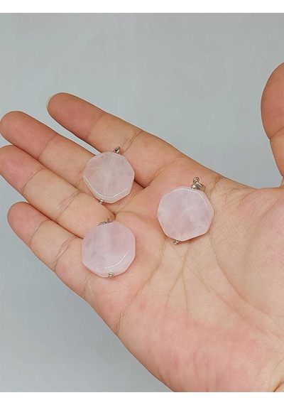 Pembe Kuvars Taşı Sekizgen Kolye Ucu 51944 Çok REnkli