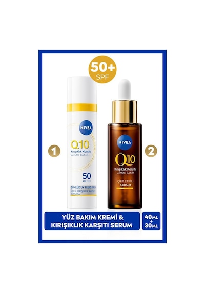 Q10 Spf50 Güneş Koruyucu Yüz Bakım Kremi 40ml Ve   Çift Etkili Cilt Serumu 30ml