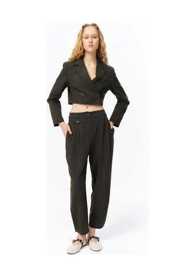 Quzu Pile Detaylı Jogger Pantolon Haki