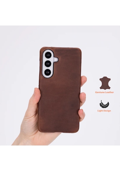 Plm Galaxy S26 İçin, Hakiki Deri, El Yapımı Kılıf, İç Yüzeyi Kadife, Antik Kahve Kahverengi