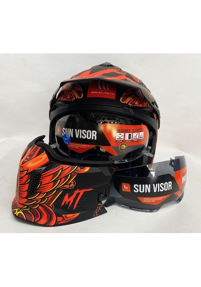 Şefaf ve Siyah Cam + Mt Streetfighter Sv Hellish B5 Modüler Motosiklet Kaskı