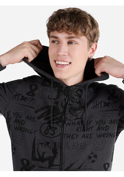 Colin's Colins Slim Fit Kapüşonlu Fermuarlı Baskılı Antrasit Erkek Sweatshirt Cl1063368 Antrasit