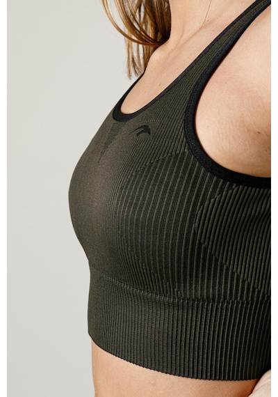 Maraton Active Slimfit Kadın Bisiklet Yaka Kolsuz Spor Haki Bra 813055-Haki