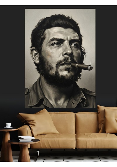 Puro İçen Che Guevara Dekoratif Kanvas - Mdf Ahşap Tablo