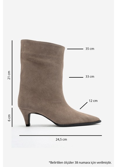 Luvi Shoes Aleo Vizon Süet Hakiki Deri Sivri Burunlu Kadın Kısa Topuklu Bot