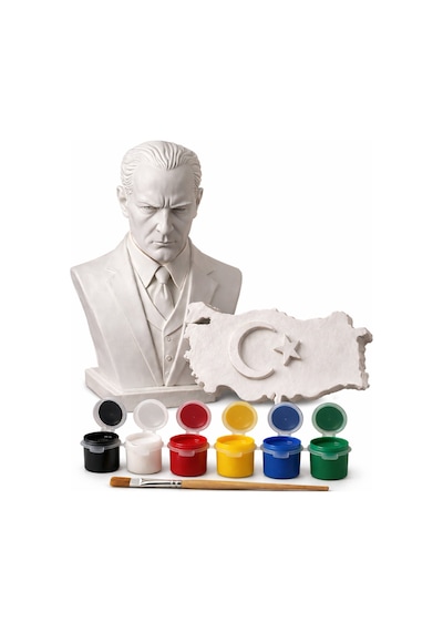 23 Nisan Atatürk & Türkiye Haritası Boyama Seti 6 Renk Boya 1 Fırça Özel Set