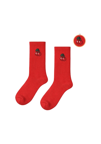 Carnaval Socks Unisex Kırmızı Kiraz Nakışlı Spor Çorap Çok Renkli