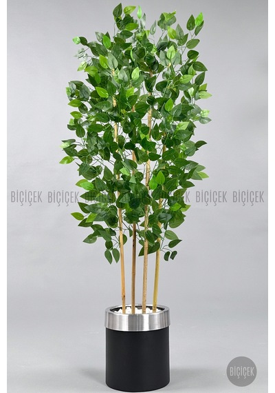 Yapay Benjamin Ağacı 140cm Siyah Gümüş Metal Saksıda Siyah-silver