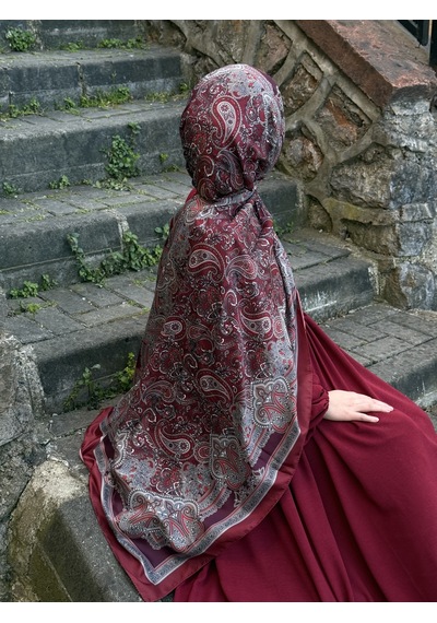Qalortex Scarf Pamuklu Etnik Desen Şal-bordo