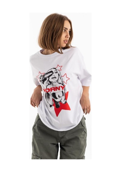 Flood Of Style Unisex Horny Star Tshirt Beyaz