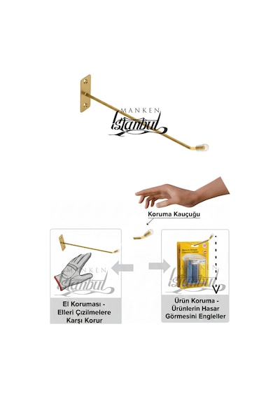 Duvara Monte Kanca Koruma Kauçuklu Gold 25 Cm Deluxe Raf Askısı Suntaya Monte 35 Adet Gold