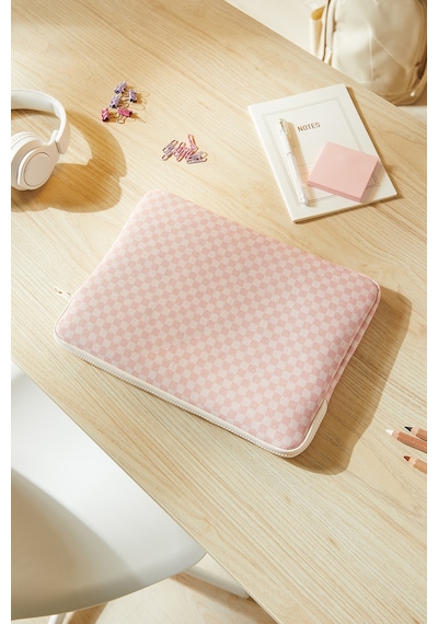 Ocean Home Textile Su İtici Leke Tutmaz Pembe Dama Desen Tablet Taşıma Çantası / Kılıfı 32.5 X 24 X 2 Cm Tablet Kılıfı