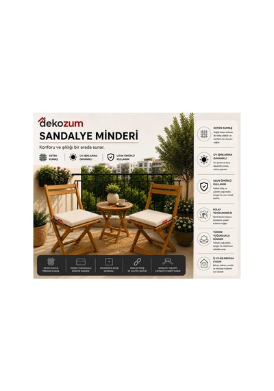 Comfort Plus Sandalye Koltuk Minderi 40x40 Bağcıklı Fermuarlı Yıkanabilir Balkon Bahçe Minderi 4 Lü Krem 4 Lü