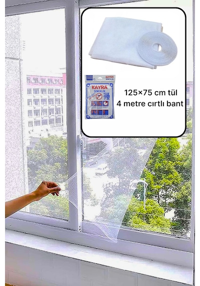 Tül Sineklik 125x75 Cm Tek Kanat Cırtlı Bant Ile Kolay Montaj & Pencere Sinekliği 125x75