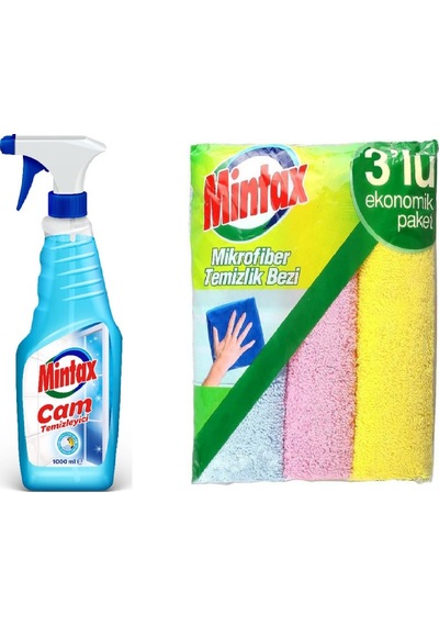 Mintax Cam Temizleyici 1 L + Mintax Mikrofiber Cam Bezi 3'lü