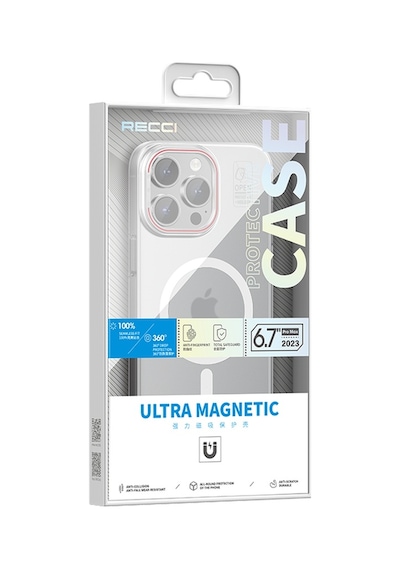 Apple Uyumlu iPhone 15 Pro Kılıf Recci Magnetic Glass Serisi Standlı Magsafe Şarj Özellik Kapak Beyaz