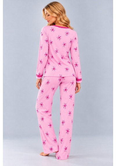 Pijamask Kadın Çiçek Ve Kelebek Desenli V Yaka Düğmeli Uzun Kollu Kaşkorse Pijama Takımı Pembe-15 Pijamask Kadın Çiçek Ve Kelebek Desenli V Yaka Düğmeli Uzun Kollu Kaşkorse Pijama Takımı Pembe-15