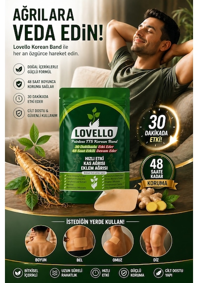 Lovello Kinesio Korea Ginseng Kas ve Eklem Bandı 25 Adet