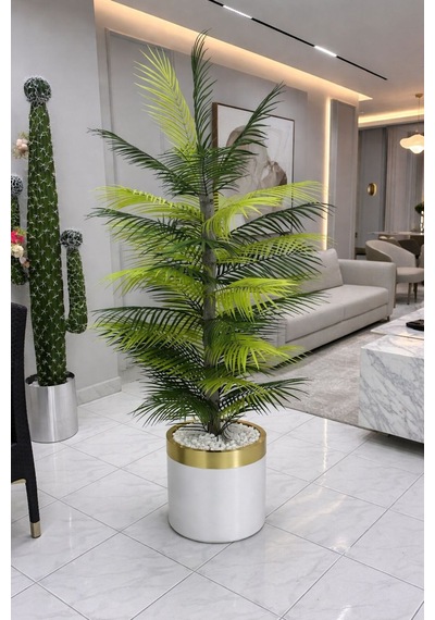 Yapay Areka Ağacı 160 Cm Beyaz Lux Metal Saksı Dahıl Yeşil
