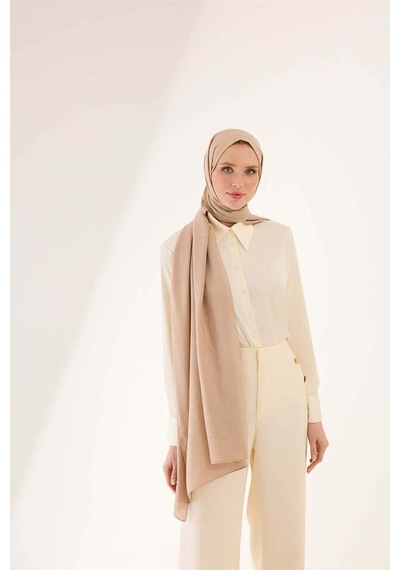 Imannoor Zincir Kare Bej Pamuk İpek Şal 70x210 Bej