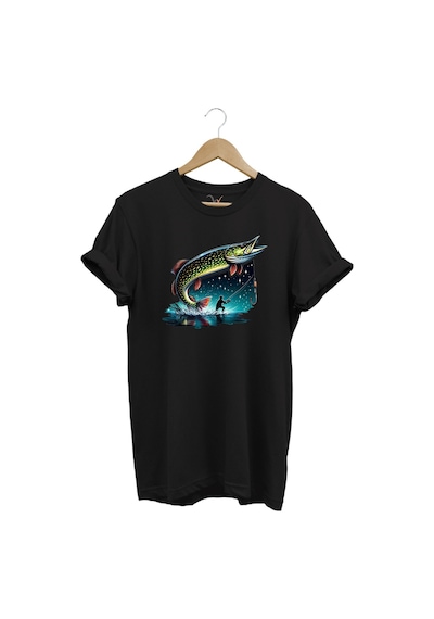 Fishing Avcılık Sazan Balığı Tasarım Baskılı %100 Pamuk Regular Fit T-shirt Siyah