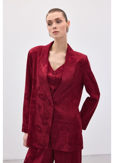 Sateen Jakarlı Uzun Ceket - Bordo-136769 Bordo