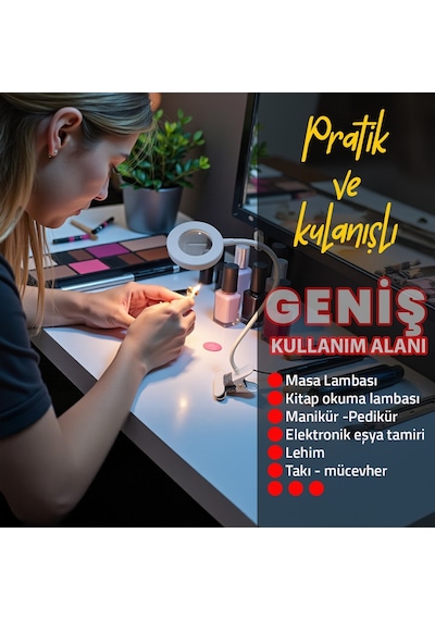 Upway 5x Cam Büyüteçli Led Masa Lambası - 3 Renk Modlu Tamir Ve Hobi Lambası Beyaz
