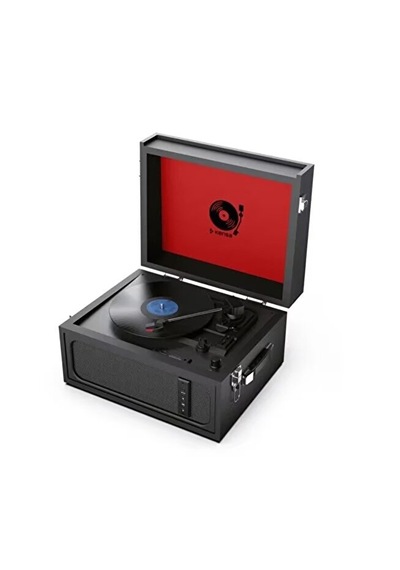 Bluetooth Nostaljik Ayaklı Pikap Plak Çalar Taşınabilir Çanta Tasarım, Usb & Aux Destekli Siyah