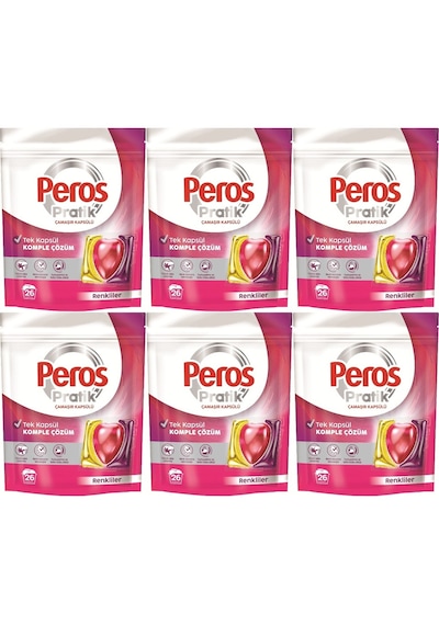 Peros Pratik Matik Çamaşır Deterjanı Kapsülü - Tableti 26 Adet Renkliler X 6 Adet Set