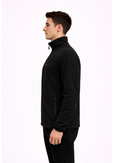 Axxel Erkek Siyah Polar Fermuarlı Hakim Yaka Sweatshirt-w1141 Siyah