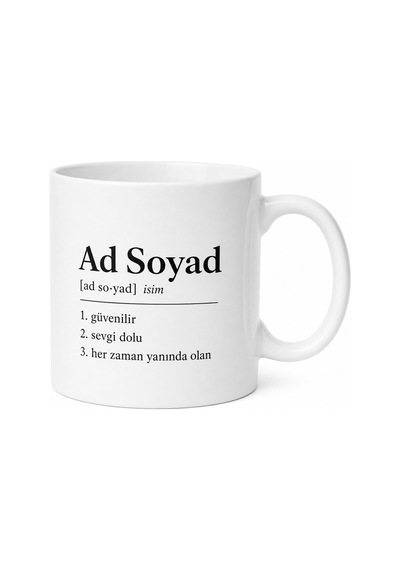 Sözlük Anlamı Tasarımlı İsim Ve Karakter Açıklamalı Kupa Bardak Hediye Beyaz / Çok Renkli