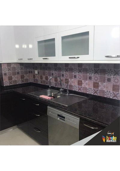 Mutfak Tezgah Arası Kendinden Yapışkanlı Folyo Kaplama Eskitme Taş Kahve 60cmx100cm