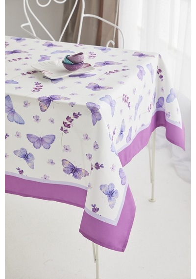 Ays Home Lila Kelebek Desen Kumaş Yemek Masası Örtüsü