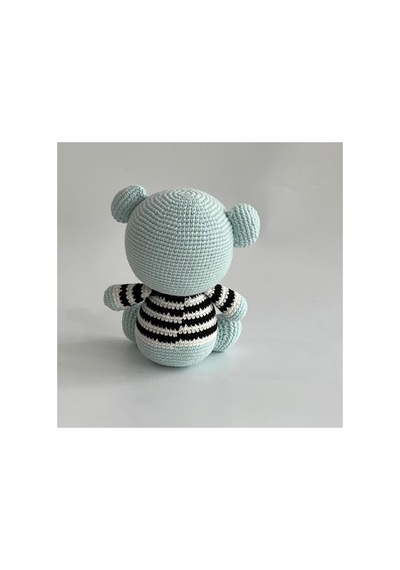 Amigurumi Tam Tam Ayıcık Çizgili Kazaklı El Örgüsü Oyuncak Mavi