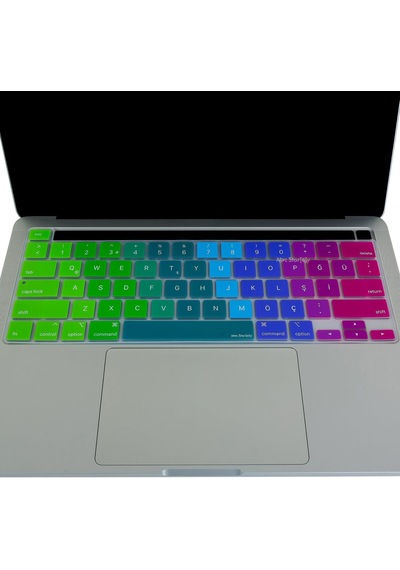 Macbook Klavye Koruyucu Türkçe Q Çeviri A2338 M1 M2 13 İnç A2251 A2289 A2141 16 İnç Us Ansı Düz Enter Silikon Keyboard Cover Touch Bar Pembe Yeşil
