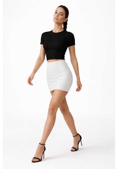 Yarım Kollu Crop Top T-shirt Siyah