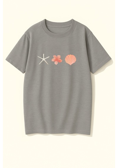 Uyguntarz Unisex İstiridye Kabuk Tasarım Basklı Tshirt Gri