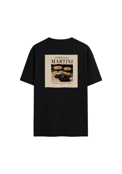 Black Nova Oversize Baskılı Unisex Tişört Espresso Martini Napkin Black Siyah