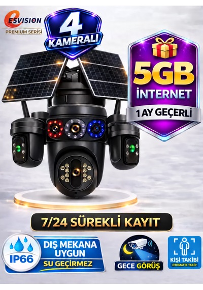 Esvision 7020 Kameralı 4g Çift Solar Panel Gece Görüş 1ay X 5gb İnternet Akıllı Kamera