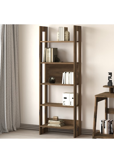Country Dekoratif 5 Raflı Ev-ofis Kitaplık, Modern Kütüphane - Antik Ceviz Country Dekoratif 5 Raflı Ev-ofis Kitaplık, Modern Kütüphane - Antik Ceviz