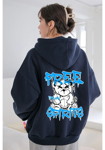 Free Grafiti Sırt Baskılı Sweatshirt Lacivert
