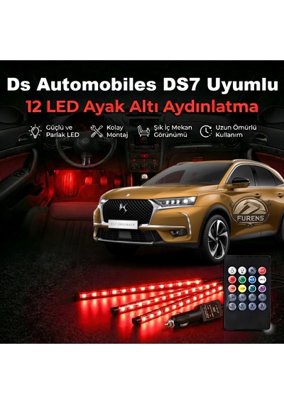Ds Automobiles Ds7 Uyumlu Rgb Ayak Altı Led 12 Led Kumandalı Müzik Duyarlı Araç İçi Aydınlatma 7 Renk 12v 1