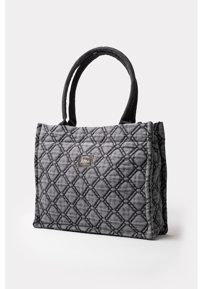 İcone Bag Kapitone Desenli Denim Kadın Çanta, Kot Kadın Çanta, El, Kol Ve Omuz Kadın Çantası Yıkamalı Kot Antrasit