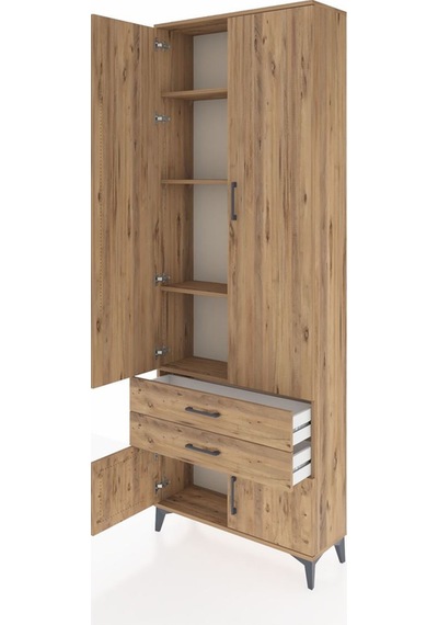 Arges Dolap 4 Raflı 2 Çekmeceli 4 Kapaklı 88x30x243 Çam-çam Çam