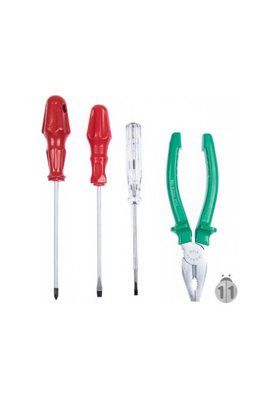 Fuji Yeşil Izole Pense. Kırmızı Düz Ve Yıldız Tornavida. Kontr .