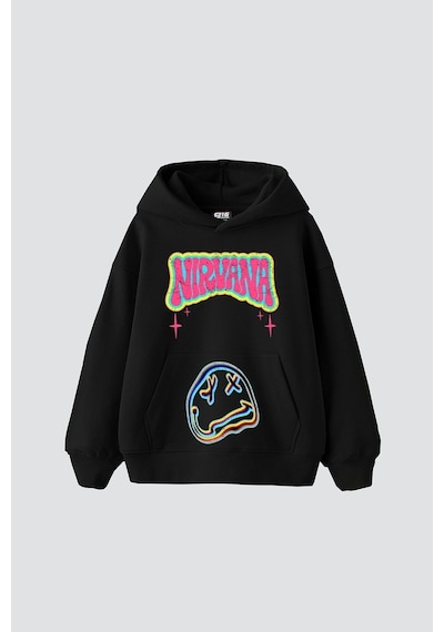 Startmore Nirvana Smile Baskılı Oversize Unisex Beyaz Siyah