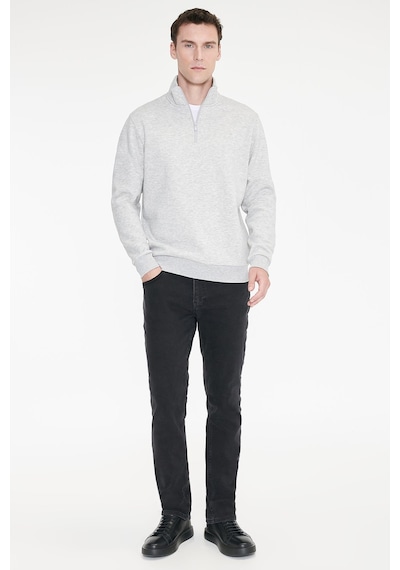 Ac&Co / Altınyıldız Classics Erkek Grı Melanj Standart Fit Normal Kesim İçi Polarlı Bato Yaka Pamuklu Sweatshirt Gri Melanj