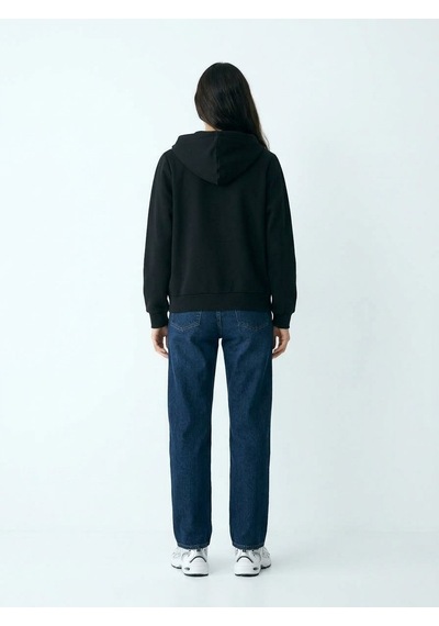 LTB Relaxed Fit Fermuarlı Kapüşonlu Siyah Sweatshırt
